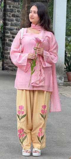 Pink and Majenta color Salwar Kameez in Mul Cotton fabric with Embroidered work