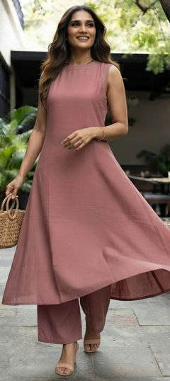Pink and Majenta color Salwar Kameez in Cotton fabric with Embroidered work