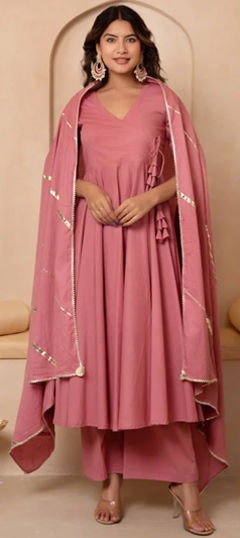 Pink and Majenta color Salwar Kameez in Cotton fabric with Thread work