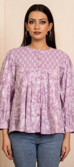 Purple and Violet color Tops and Shirts in Cotton fabric with Floral, Printed work