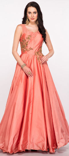 Pink and Majenta color Gown in Silk fabric with Embroidered, Sequence work