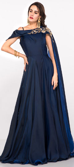 Blue color Gown in Silk fabric with Embroidered work