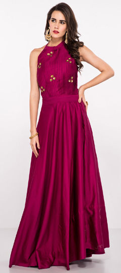 Pink and Majenta color Gown in Silk fabric with Embroidered work