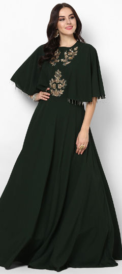 Green color Gown in Georgette fabric with Embroidered work