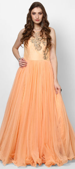Pink and Majenta color Gown in Net fabric with Embroidered work