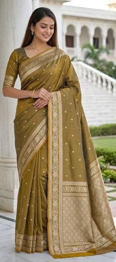 Yellow color Saree in Banarasi Silk fabric with Weaving, Zari work