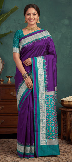 Purple and Violet color Saree in Silk fabric with Weaving, Zari work