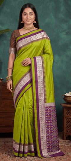 Green color Saree in Silk fabric with Weaving, Zari work