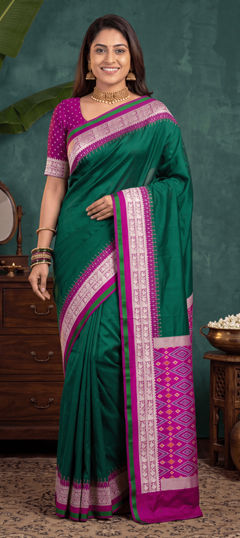 Green color Saree in Silk fabric with Weaving, Zari work