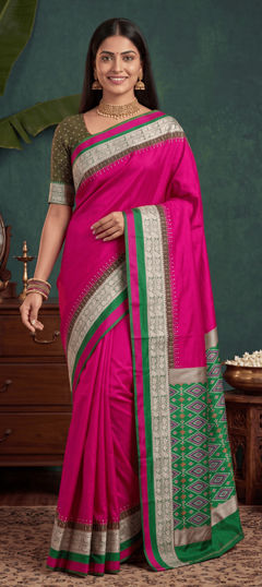 Pink and Majenta color Saree in Silk fabric with Weaving, Zari work