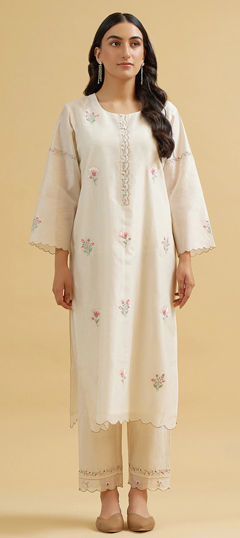 White and Off White color Salwar Kameez in Chanderi Silk fabric with Embroidered work