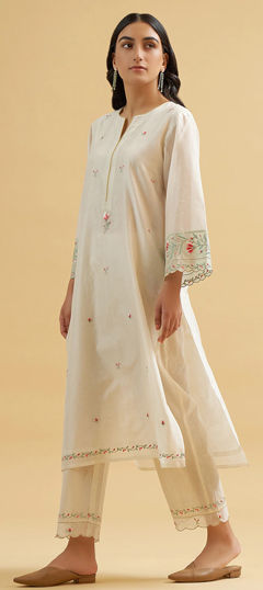 White and Off White color Salwar Kameez in Chanderi Silk fabric with Embroidered work