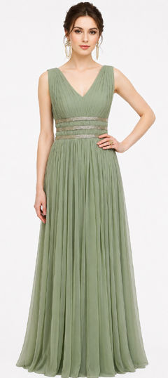 Green color Gown in Georgette fabric with Embroidered work