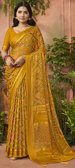 Yellow color Saree in Silk fabric with Weaving work