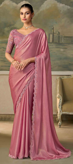 Pink and Majenta color Saree in Chiffon fabric with Embroidered, Lace work