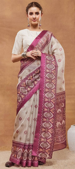Pink and Majenta color Readymade Saree in Blended fabric with Floral, Printed work