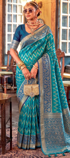Blue color Saree in Silk fabric with Weaving, Zari work