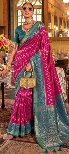 Pink and Majenta color Saree in Silk fabric with Weaving, Zari work