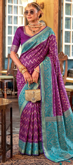 Purple and Violet color Saree in Silk fabric with Weaving, Zari work