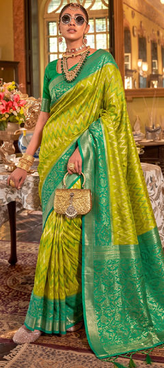 Green color Saree in Silk fabric with Weaving, Zari work