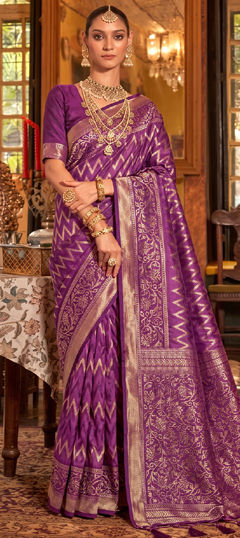 Purple and Violet color Saree in Silk fabric with Weaving, Zari work