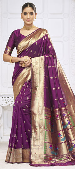 Purple and Violet color Saree in Blended fabric with Weaving, Zari work
