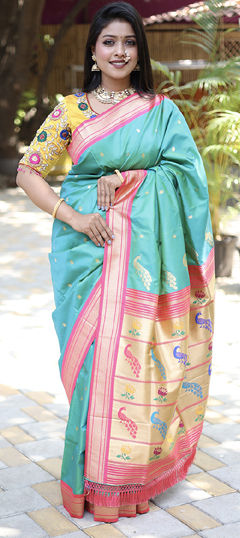 Blue color Saree in Blended fabric with Weaving, Zari work