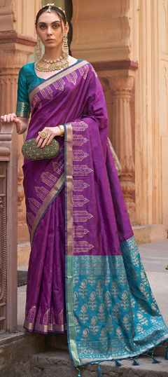 Purple and Violet color Saree in Silk fabric with Weaving work