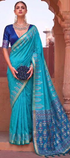 Blue color Saree in Silk fabric with Weaving work