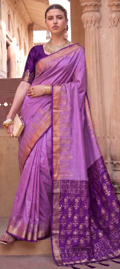 Purple and Violet color Saree in Silk fabric with Weaving work