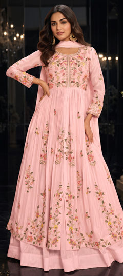 Pink and Majenta color Long Lehenga Choli in Chinon Silk fabric with Embroidered, Sequence work