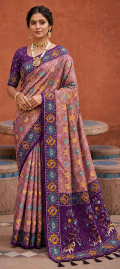 Purple and Violet color Saree in Patola Silk fabric with Printed, Weaving work