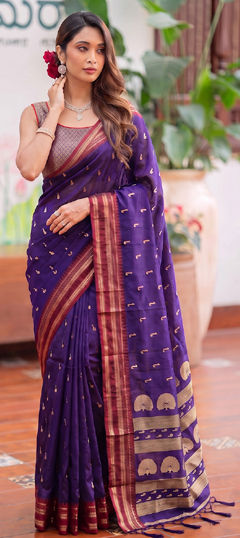 Purple and Violet color Saree in Silk fabric with Weaving work