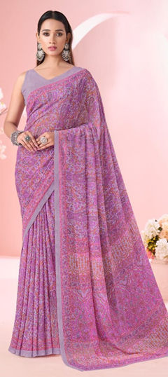 Purple and Violet color Saree in Faux Georgette fabric with Printed work
