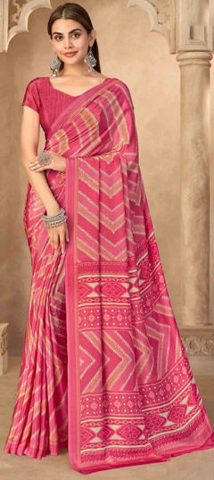Pink and Majenta color Saree in Crepe Silk fabric with Printed work