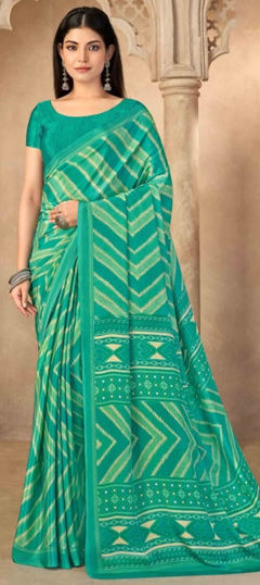 Blue color Saree in Crepe Silk fabric with Printed work