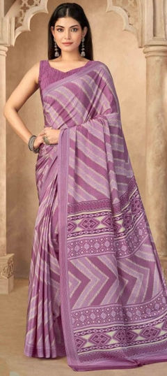 Purple and Violet color Saree in Crepe Silk fabric with Printed work