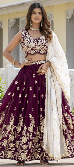 Purple and Violet color Lehenga in Georgette fabric with Embroidered, Sequence, Thread, Zari work