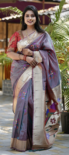 Purple and Violet color Saree in Blended fabric with Weaving, Zari work