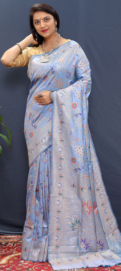Blue color Saree in Blended fabric with Weaving, Zari work