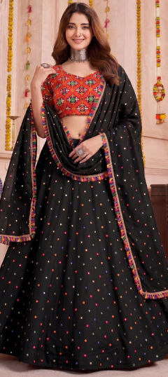 Black and Grey color Lehenga in Rayon fabric with Embroidered, Gota Patti, Mirror, Thread work