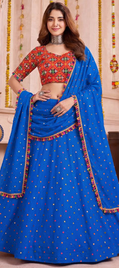 Blue color Lehenga in Rayon fabric with Embroidered, Gota Patti, Mirror, Thread work