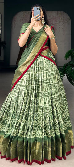 Green color Lehenga in Silk fabric with Printed, Weaving, Zari work