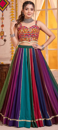 Multicolor color Ready to Wear Lehenga in Georgette fabric with Gota Patti, Mirror work