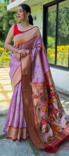 Purple and Violet color Saree in Silk fabric with Weaving work
