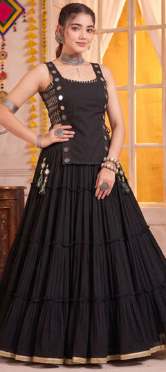 Black and Grey color Long Lehenga Choli in Georgette fabric with Mirror work