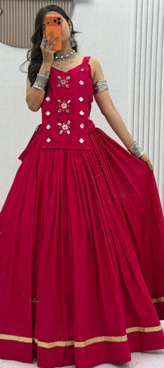 Pink and Majenta color Long Lehenga Choli in Cotton fabric with Mirror work