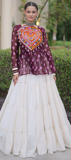 Purple and Violet color Long Lehenga Choli in Cotton, Faux Georgette fabric with Bandhej, Embroidered, Patch work