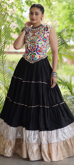 Black and Grey color Long Lehenga Choli in Rayon fabric with Embroidered, Lace work