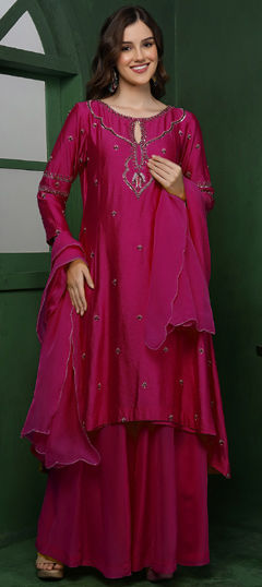 Purple and Violet color Salwar Kameez in Blended fabric with Cut Dana, Embroidered, Sequence work